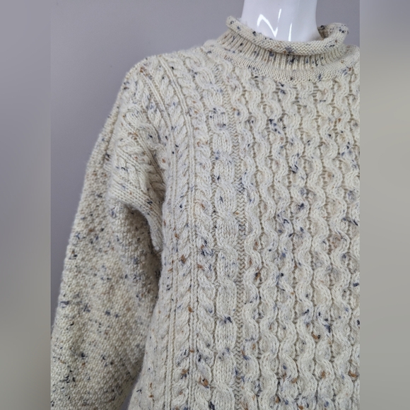 Highland Home Industries Scotland Wool Cable Knit Sweater Mock Neck Crew - Picture 5 of 10